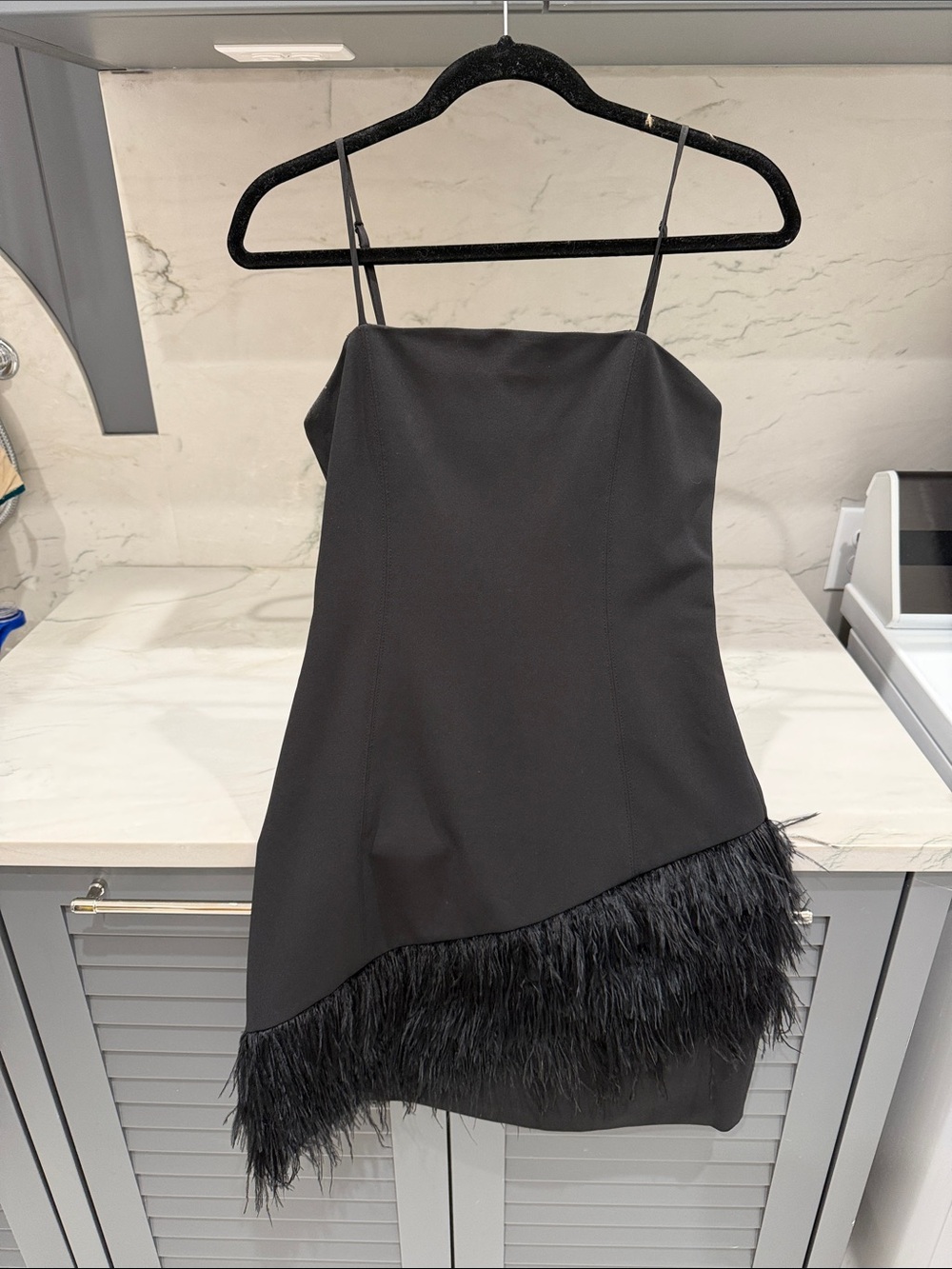Parker Black Feather-Trim Mini Slip Dress